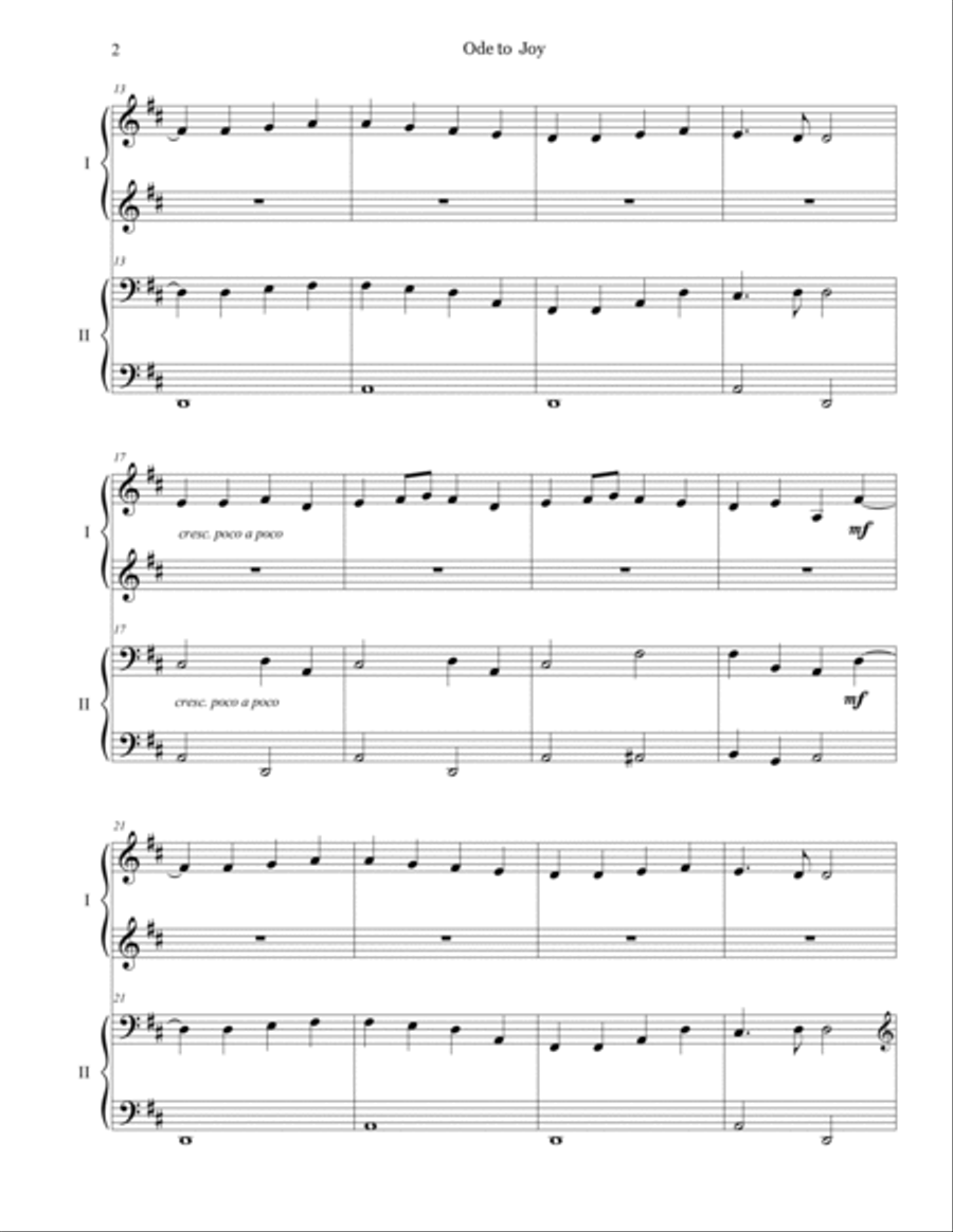 L. v. Beethoven Ode to Joy Piano duet one piano four hands