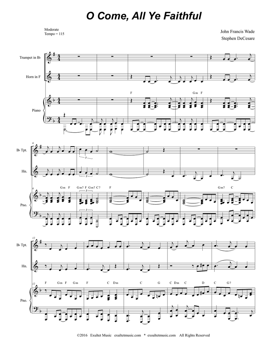 O Come All Ye Faithful (Duet for Bb-Trumpet and French Horn) O Come All Ye Faithful (Duet for Bb-Trumpet and French Horn) Brass Duet scores gallery preview page 1