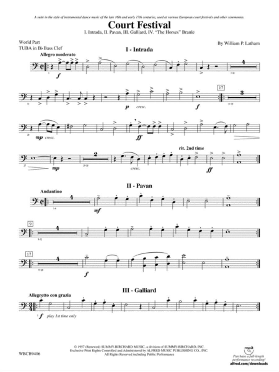 Court Festival (Suite for Concert Band): (World Part) B-flat Tuba B.C. Concert Band scores gallery preview page 1
