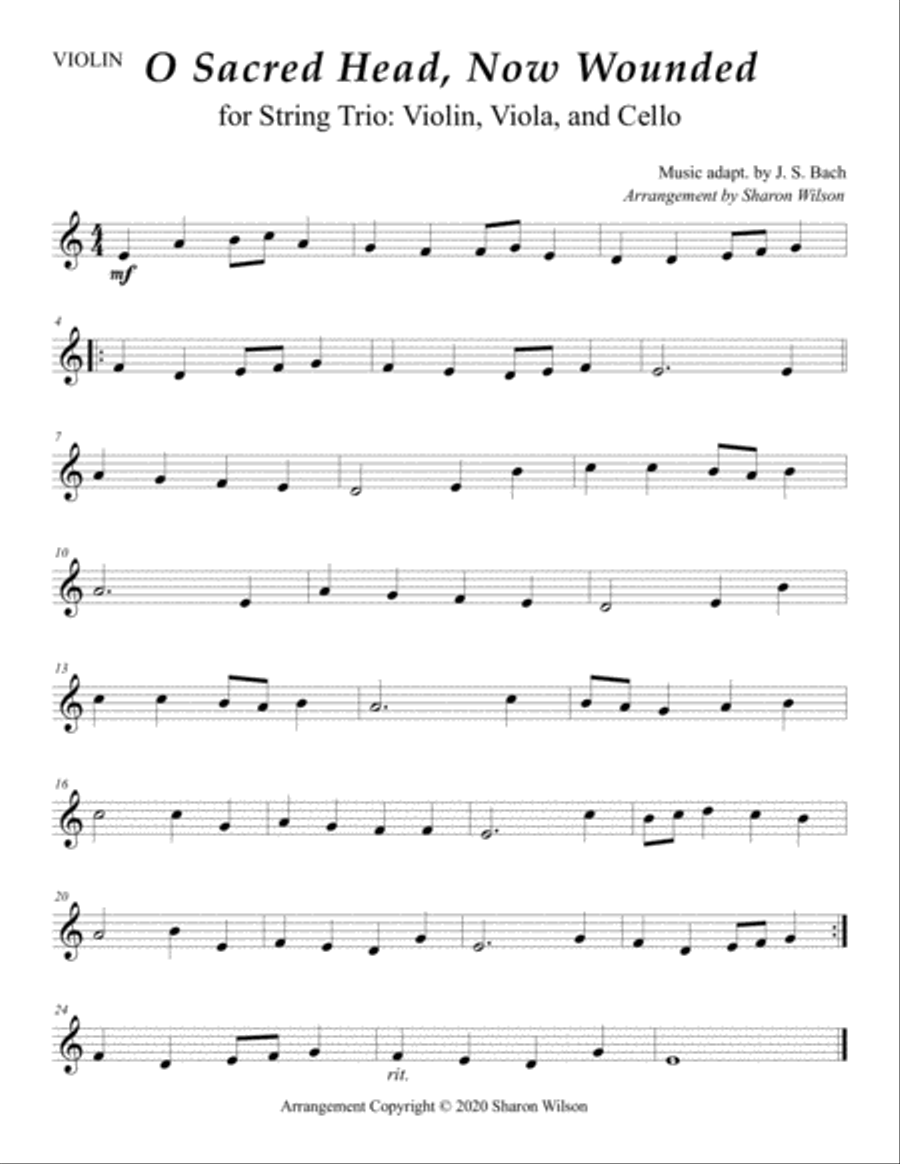O Sacred Head, Now Wounded (for String Trio – Violin, Viola, and Cello) String Trio scores gallery preview page 2