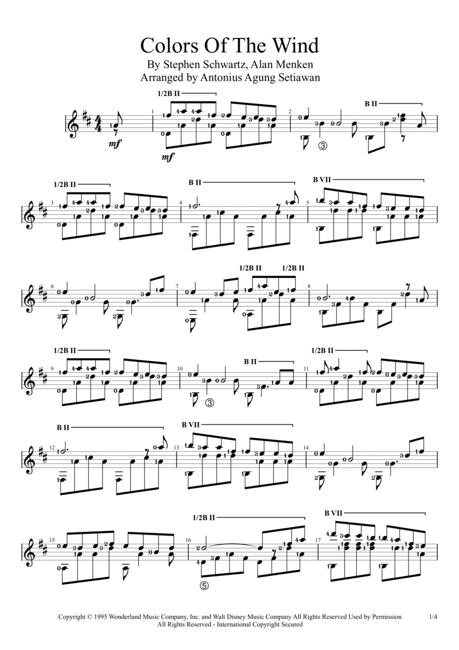 Colors Of The Wind Colors Of The Wind Electric Guitar scores gallery preview page 1