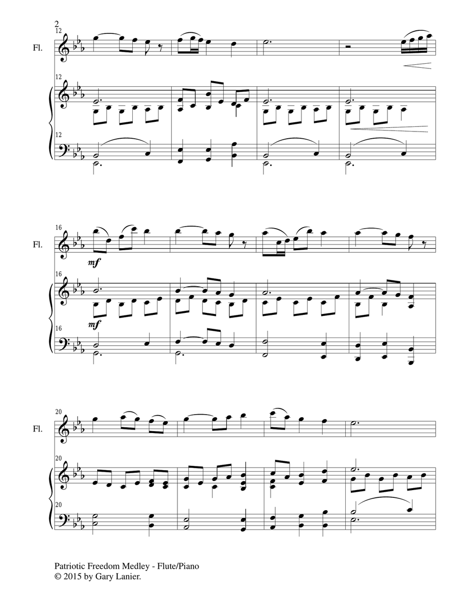 PATRIOTIC FREEDOM MEDLEY (Duet – Flute and Piano/Score and Parts) Woodwind Duet scores gallery preview page 3