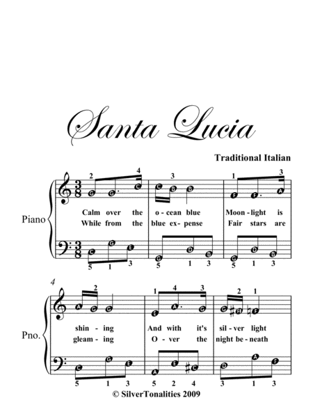 Santa Lucia Easy Piano Sheet Music