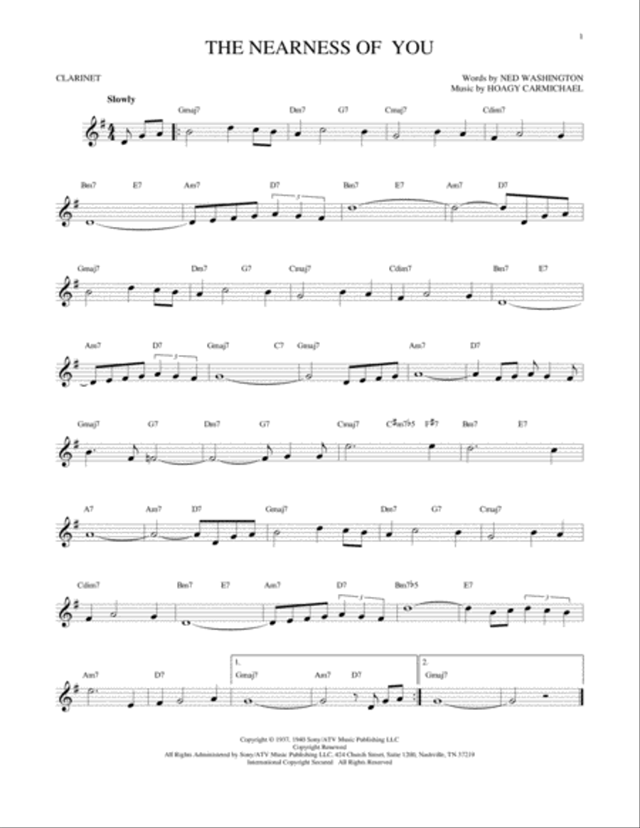 The Nearness Of You Clarinet Solo scores gallery preview page 1