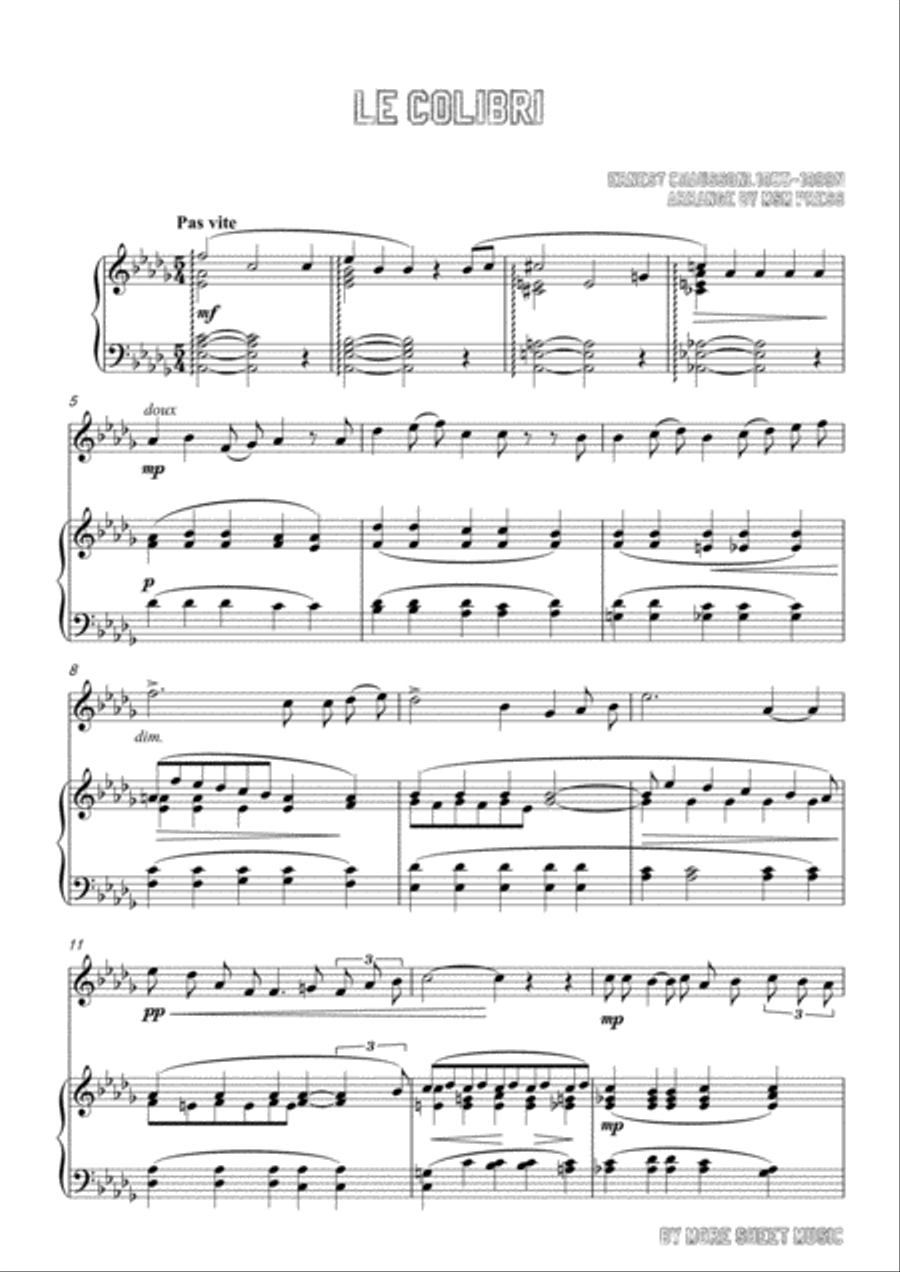 Chausson-Le colibri, for Flute and Piano Flute Solo scores gallery preview page 3