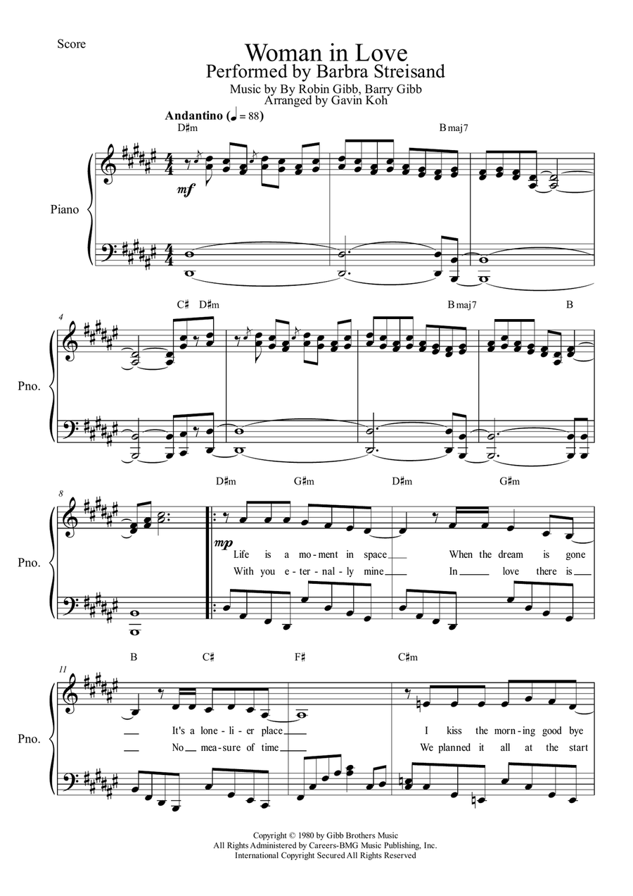 Woman In Love Woman In Love Piano, Vocal scores gallery preview page 1