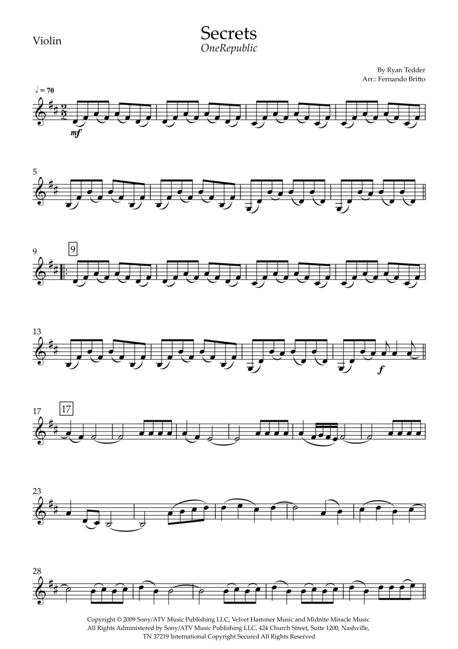 Secrets Violin Solo scores gallery preview page 1