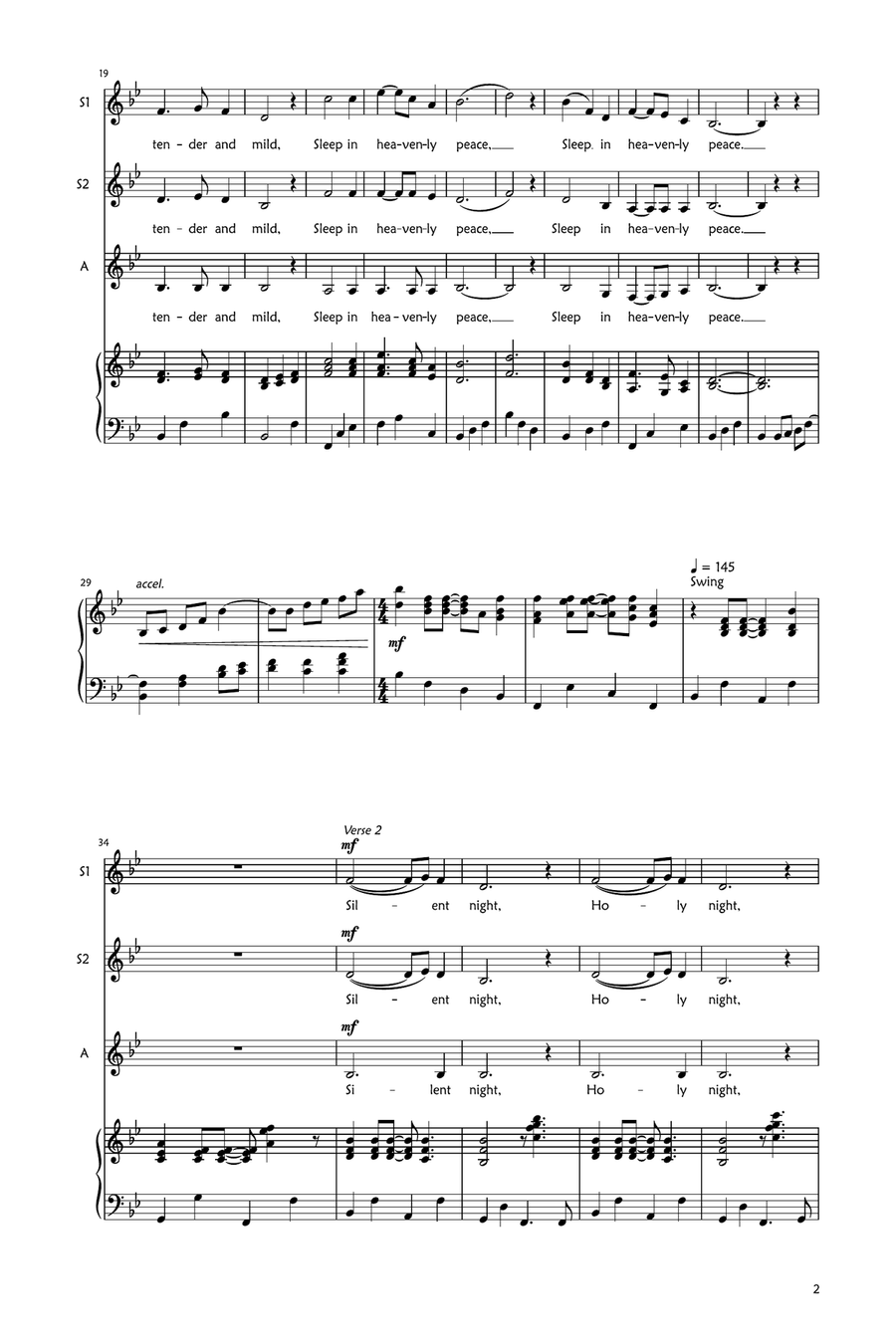 Silent Night - jazz version SSA scores gallery preview page 2