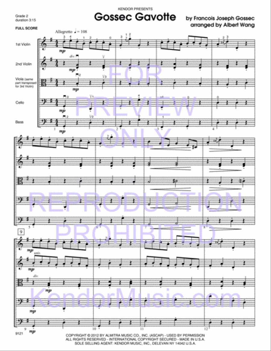 Gossec Gavotte String Orchestra scores gallery preview page 2