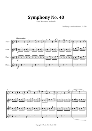 Symphony No. 40 by Mozart for Flute Quartet
