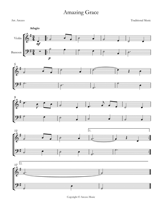 Jonh Newton Amazing Grace Easy Violin and Bassoon Sheet Music G major