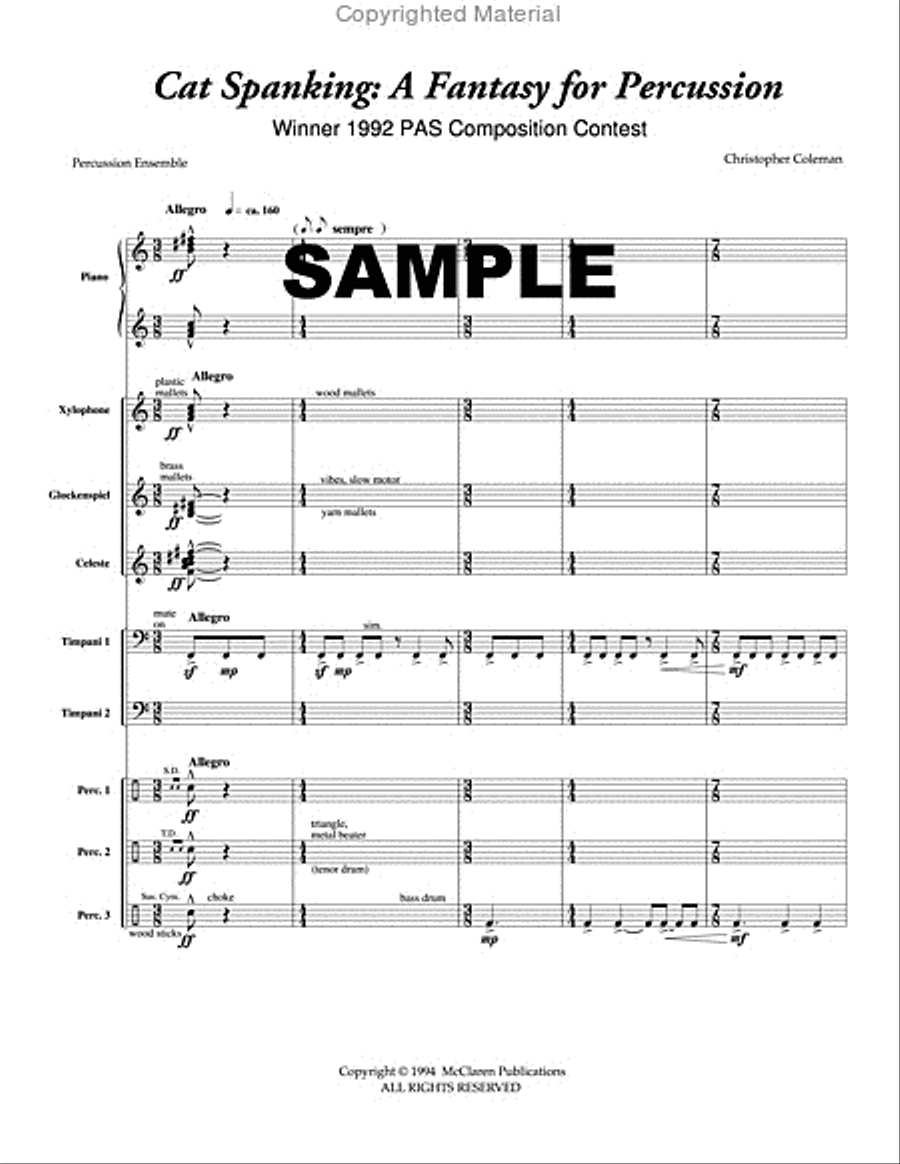 Cat Spanking (score only) Percussion Ensemble scores gallery preview page 2