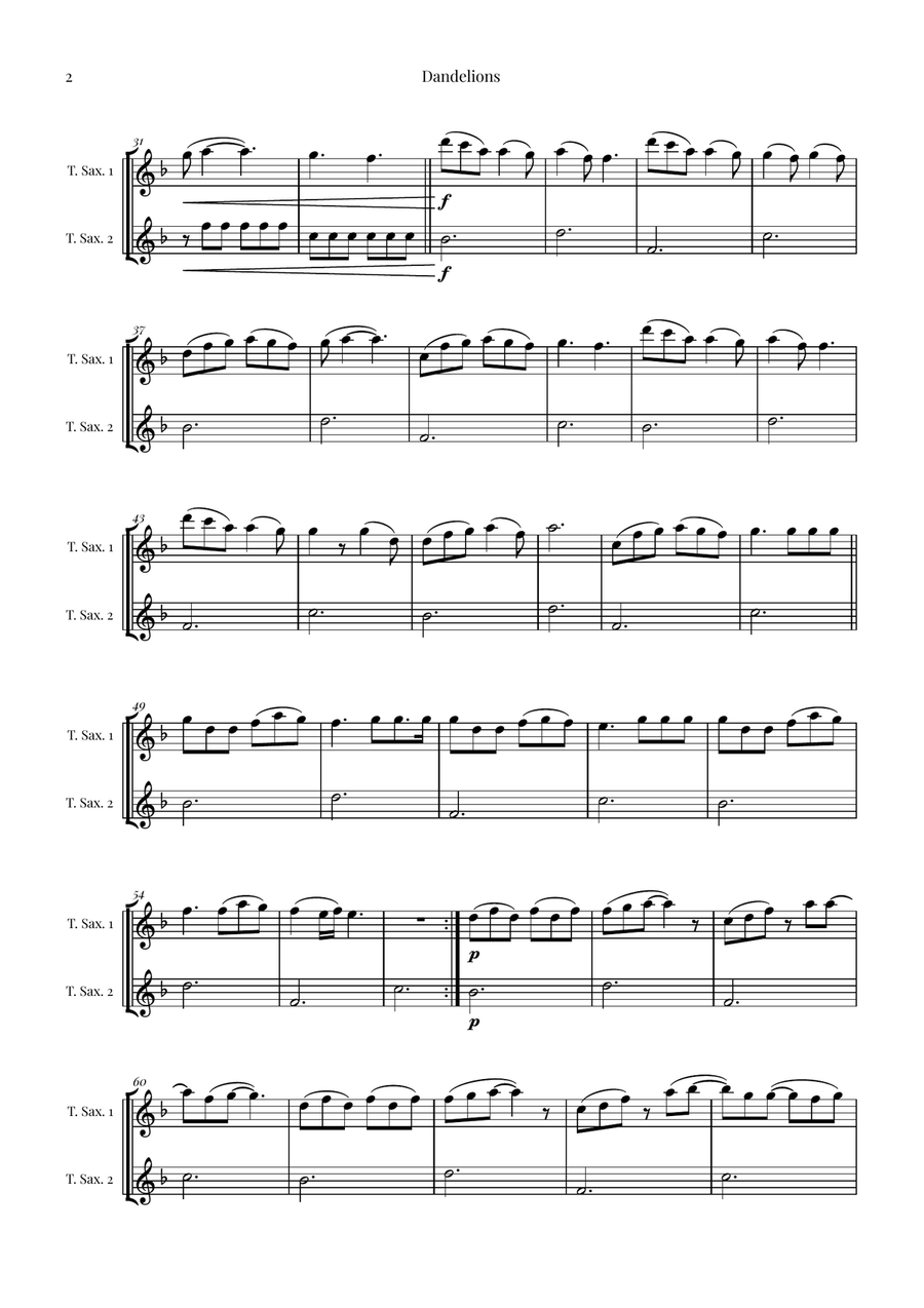 Dandelions Woodwind Duet scores gallery preview page 2