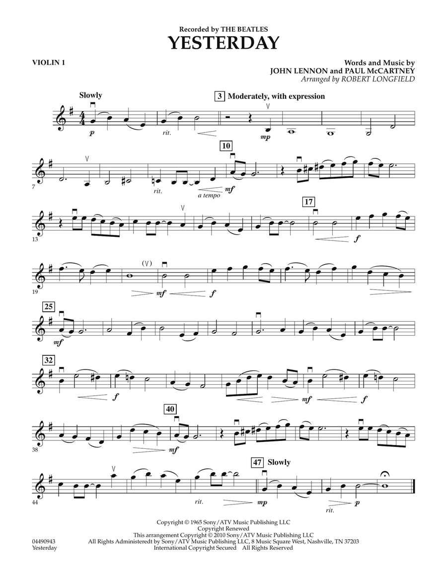 Yesterday - Violin 1 Orchestra scores gallery preview page 1