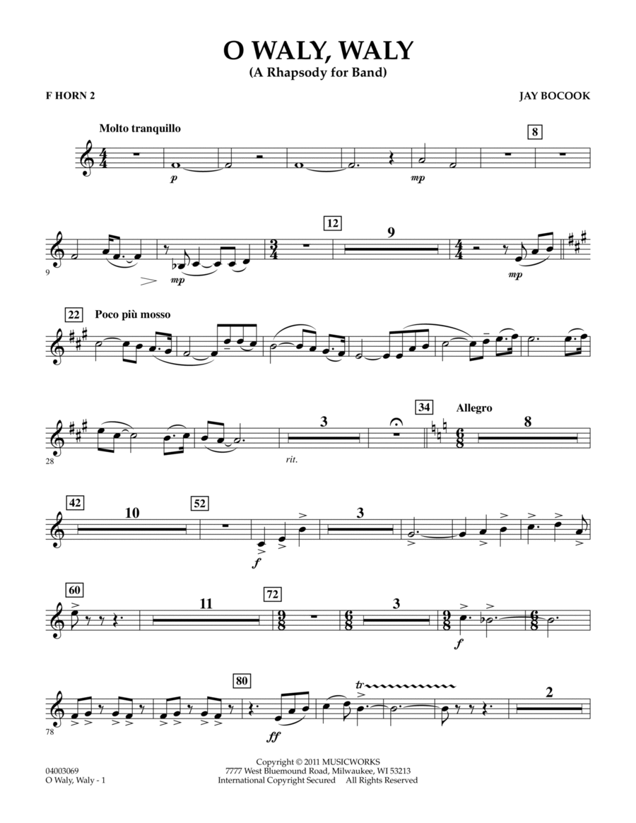 O Waly Waly (A Rhapsody For Band) - F Horn 2