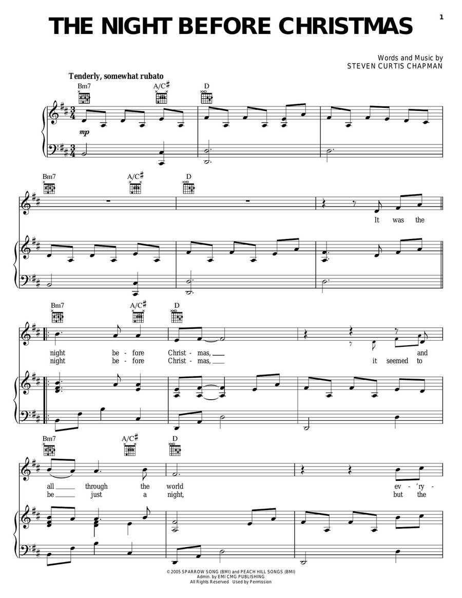 The Night Before Christmas Piano, Vocal, Guitar scores gallery preview page 1