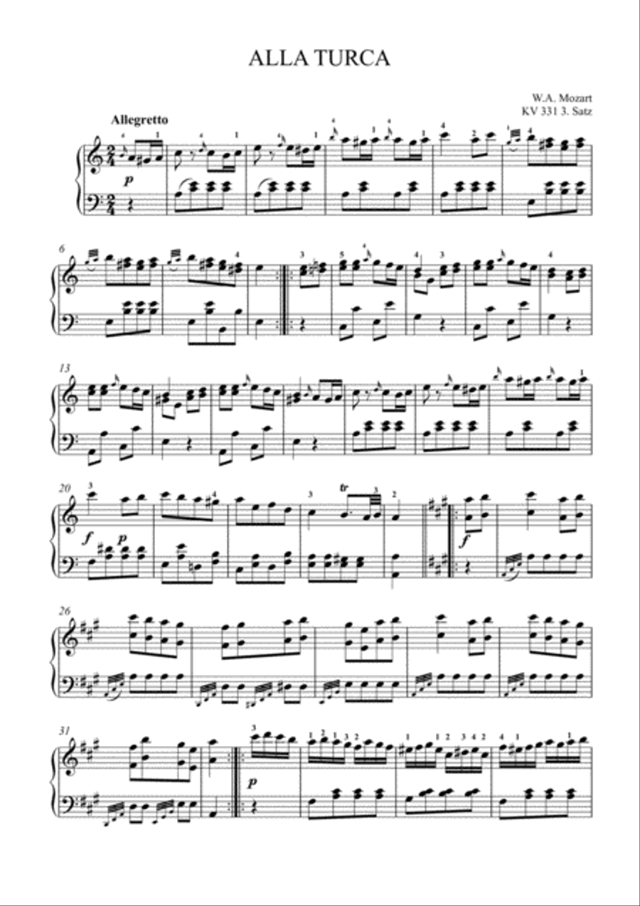 Rondo Alla Turca (Turkish March) Piano Solo scores gallery preview page 1