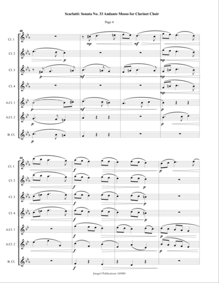 Scarlatti: Sonata No. 33 Andante Mosso for Clarinet Choir Clarinet Choir scores gallery preview page 4