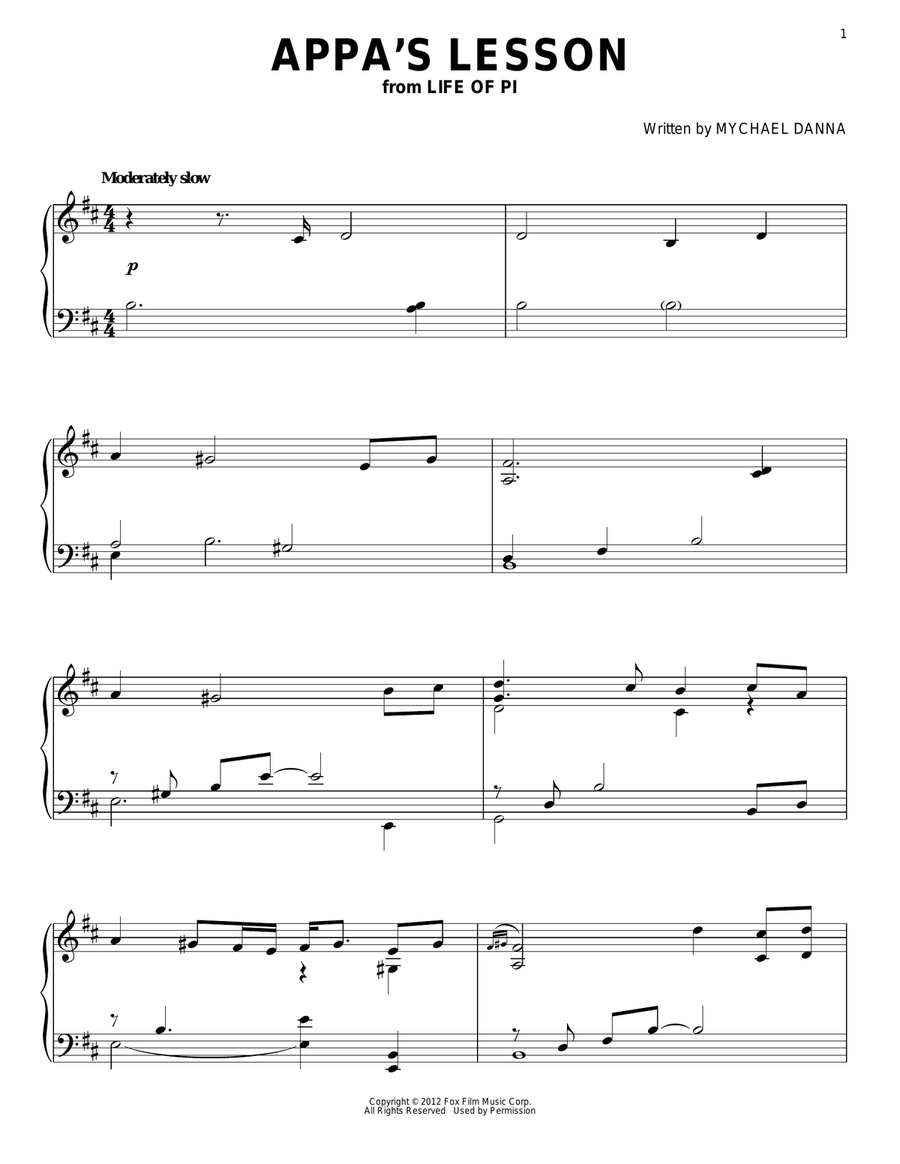 Appa's Lesson Piano Solo scores gallery preview page 1