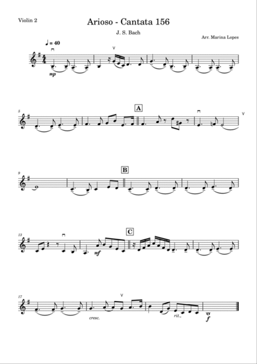 Arioso - Cantata 156 - J. S. Bach String Quartet scores gallery preview page 2