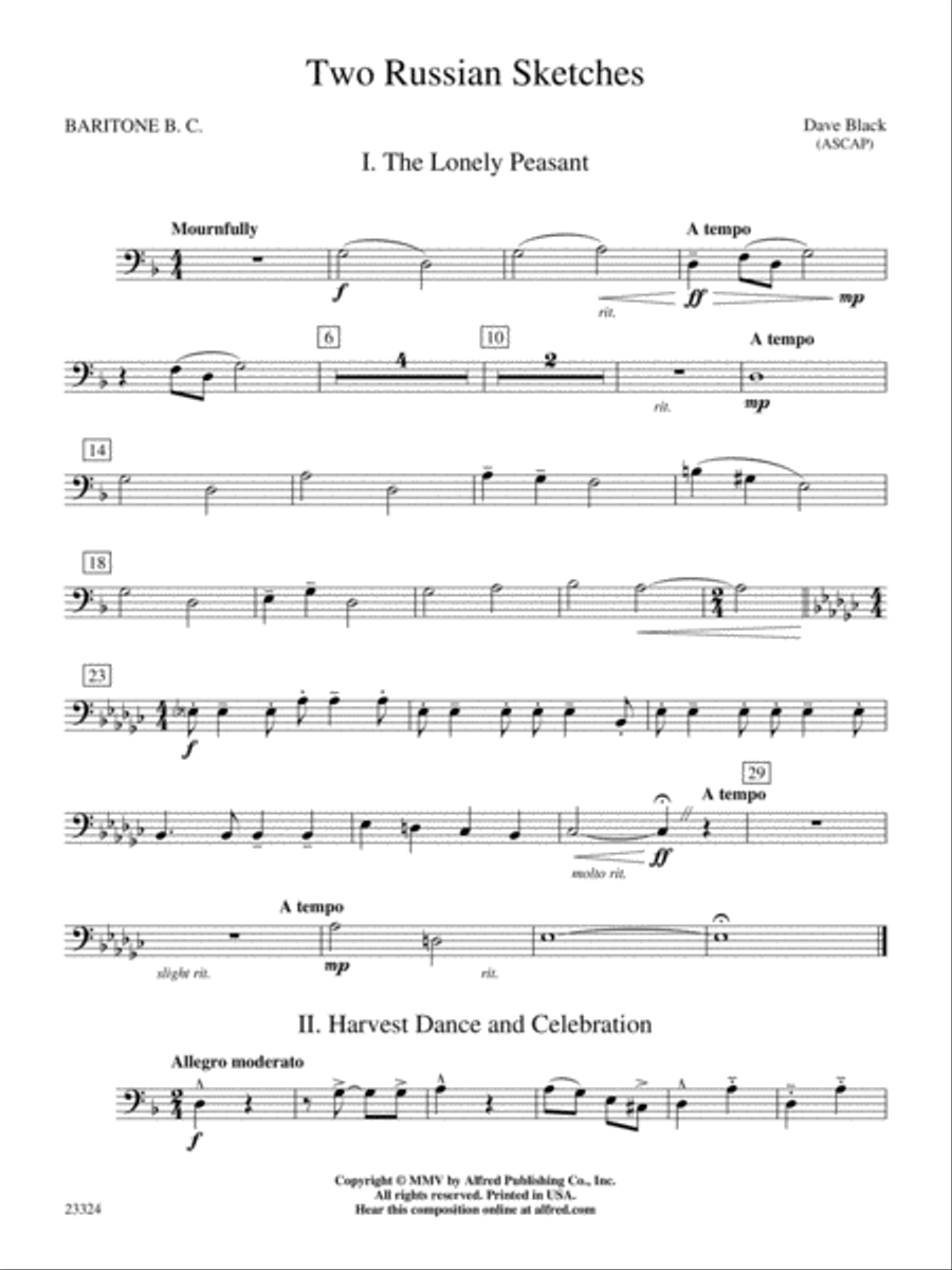Two Russian Sketches: Baritone B.C. Concert Band scores gallery preview page 1