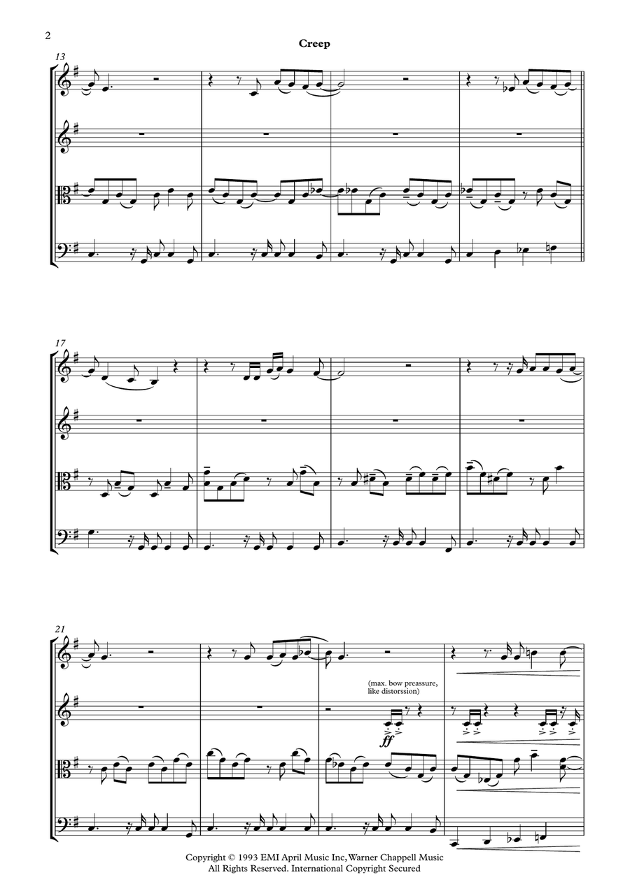 Creep String Quartet scores gallery preview page 2