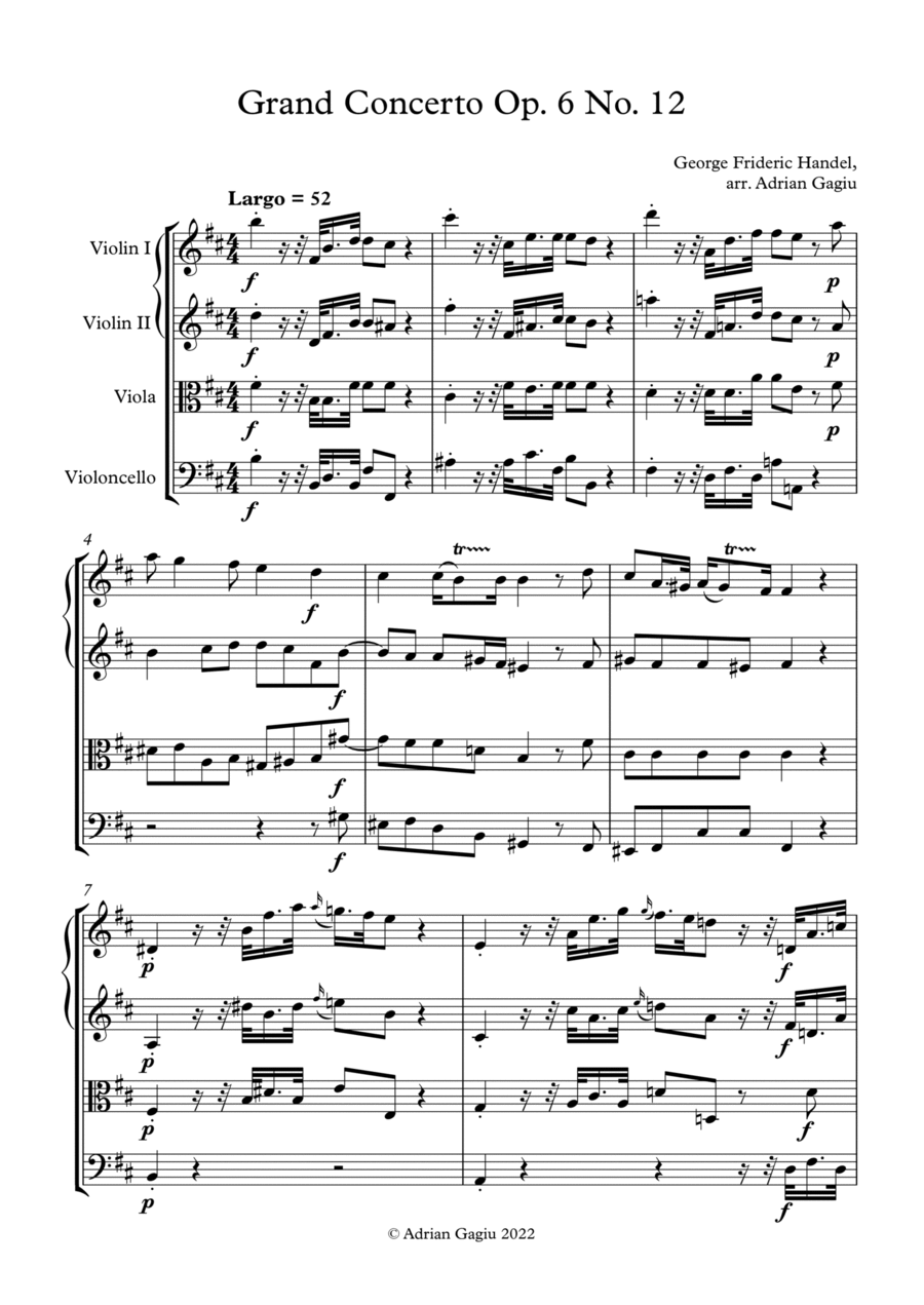 Concerto grosso in B minor op. 6 no. 12 String Quartet scores gallery preview page 1