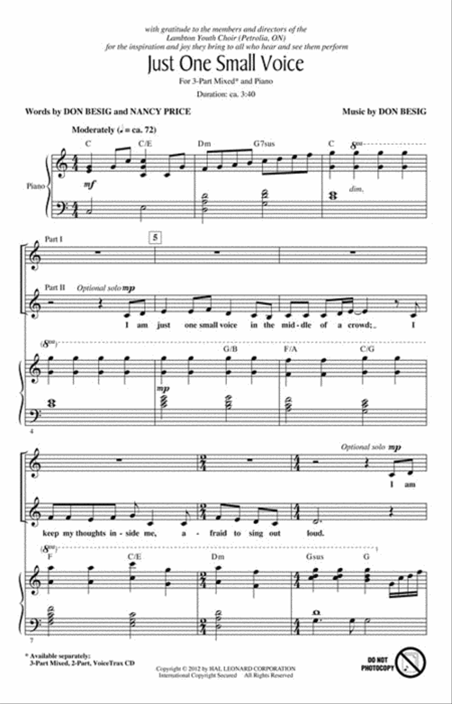 Just One Small Voice Just One Small Voice 3-Part scores gallery preview page 2