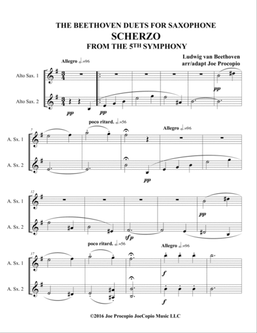 The Beethoven Duets For Saxophone Scherzo No. 5 Woodwind Quartet scores gallery preview page 4