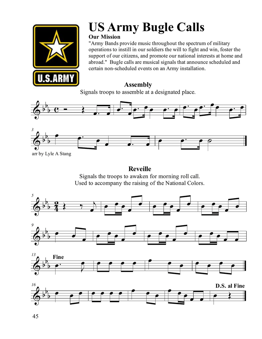 US Army Bugle Calls Easy Piano scores gallery preview page 1