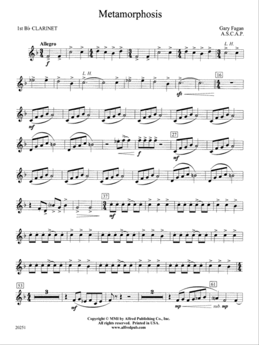 Metamorphosis: 1st B-flat Clarinet Concert Band scores gallery preview page 1