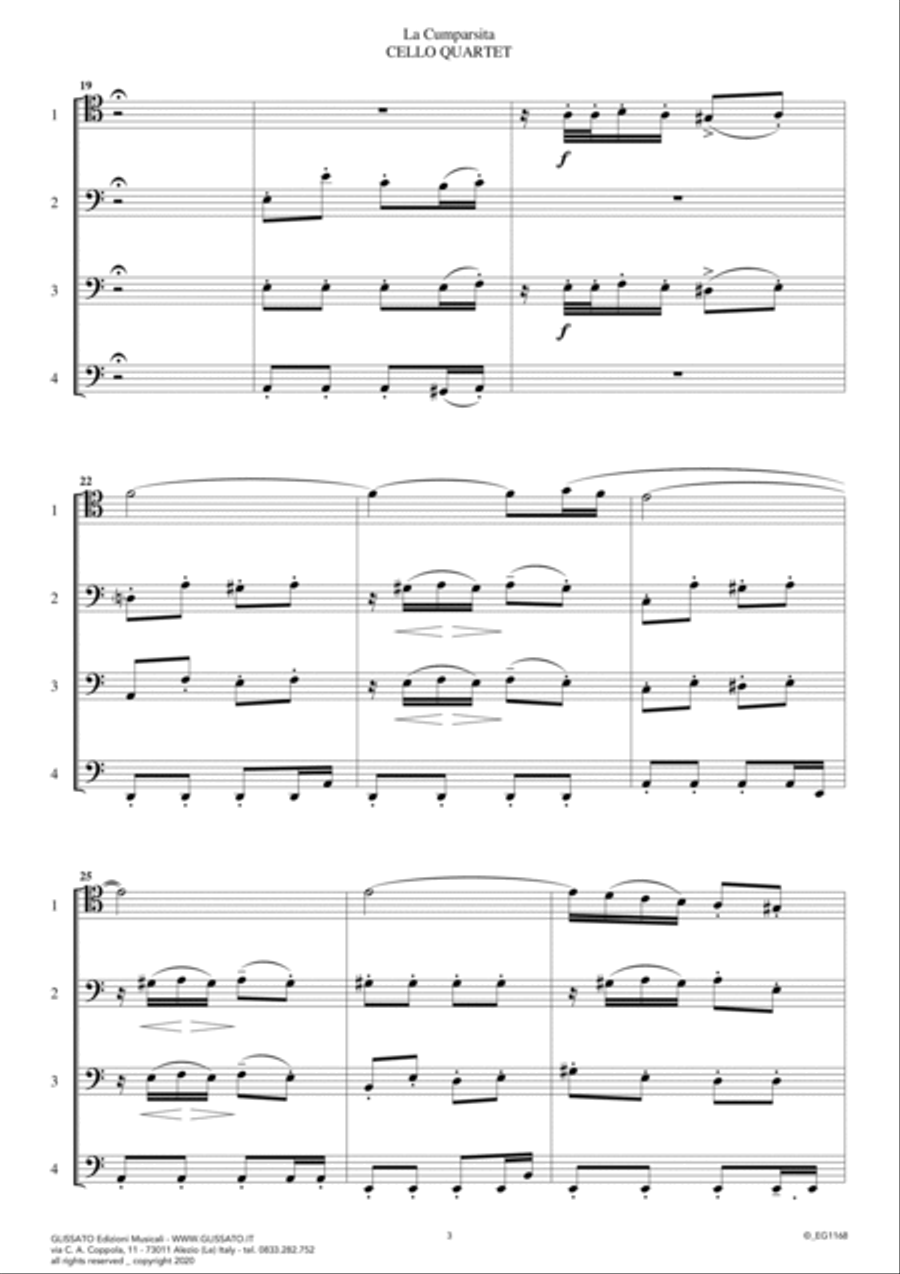 La Cumparsita (tango) - intermediate Cello Quartet (score and parts) String Quartet scores gallery preview page 5
