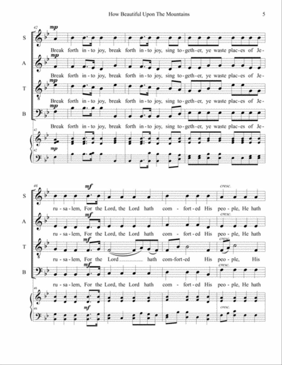 How Beautiful Upon The Mountains 4-Part scores gallery preview page 5