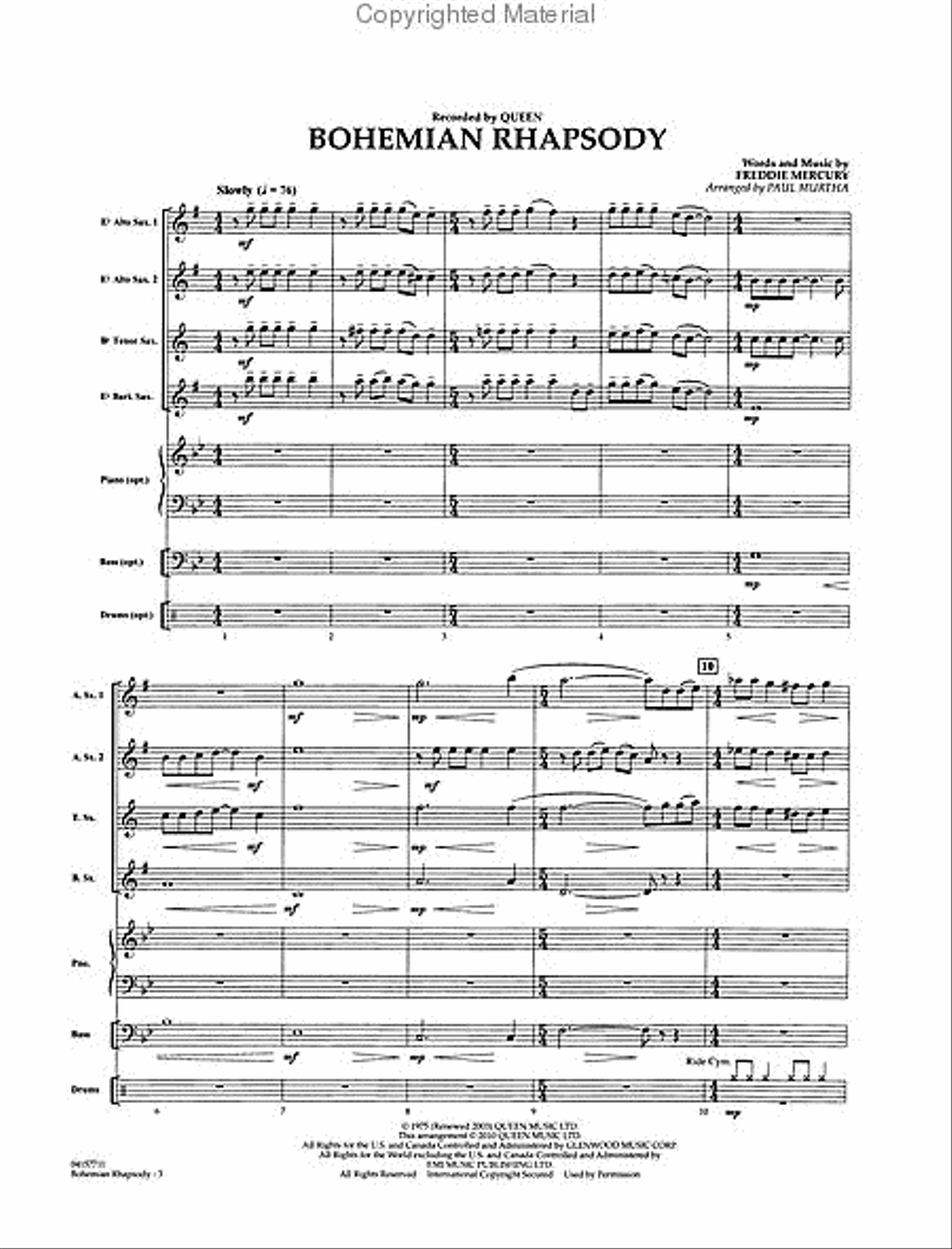 Bohemian Rhapsody Saxophone Quartet scores gallery preview page 2