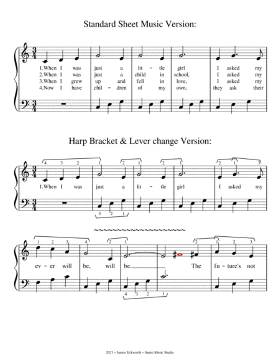 Que Sera, Sera (whatever Will Be, Will Be) Harp scores gallery preview page 2