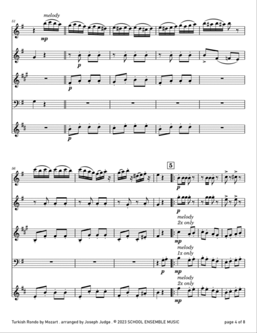 Turkish Rondo by Mozart for Woodwind Quartet in Schools Woodwind Quartet scores gallery preview page 4
