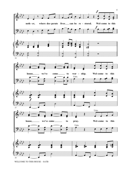 WELCOME TO THIS HOUSE - SATB Choir & Piano, plus Welcome Chorus (Score and Parts included) image number null
