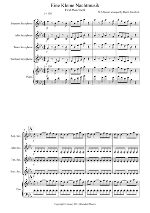 Book cover for Eine Kleine Nachtmusik (1st movement) for Saxophone Quartet