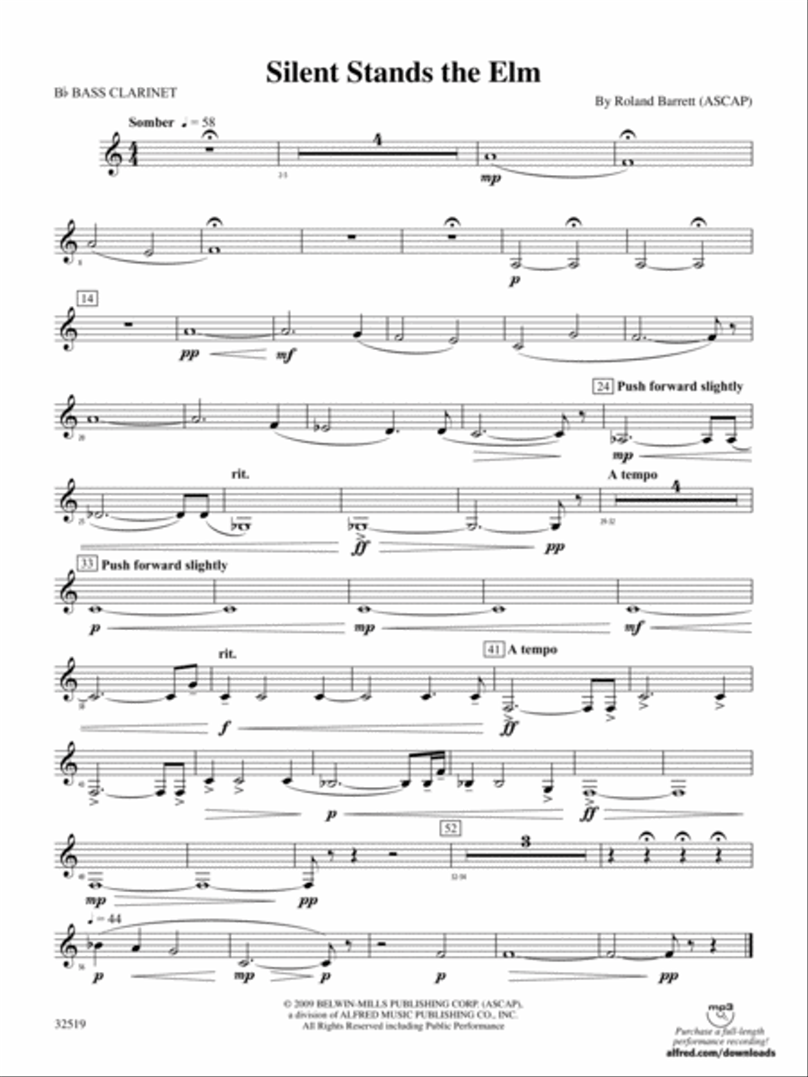 Silent Stands the Elm: B-flat Bass Clarinet Concert Band scores gallery preview page 1