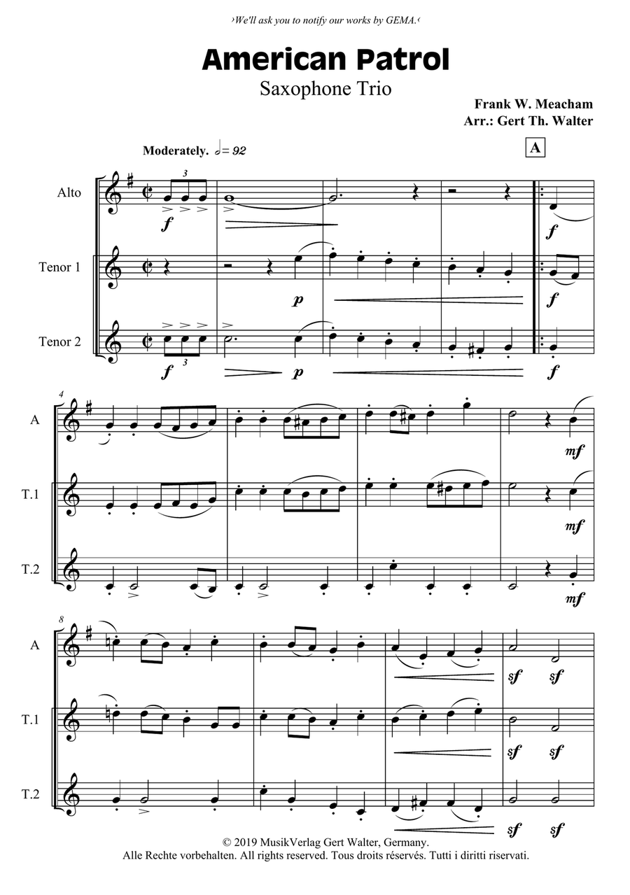 American Patrol Woodwind Trio scores gallery preview page 1