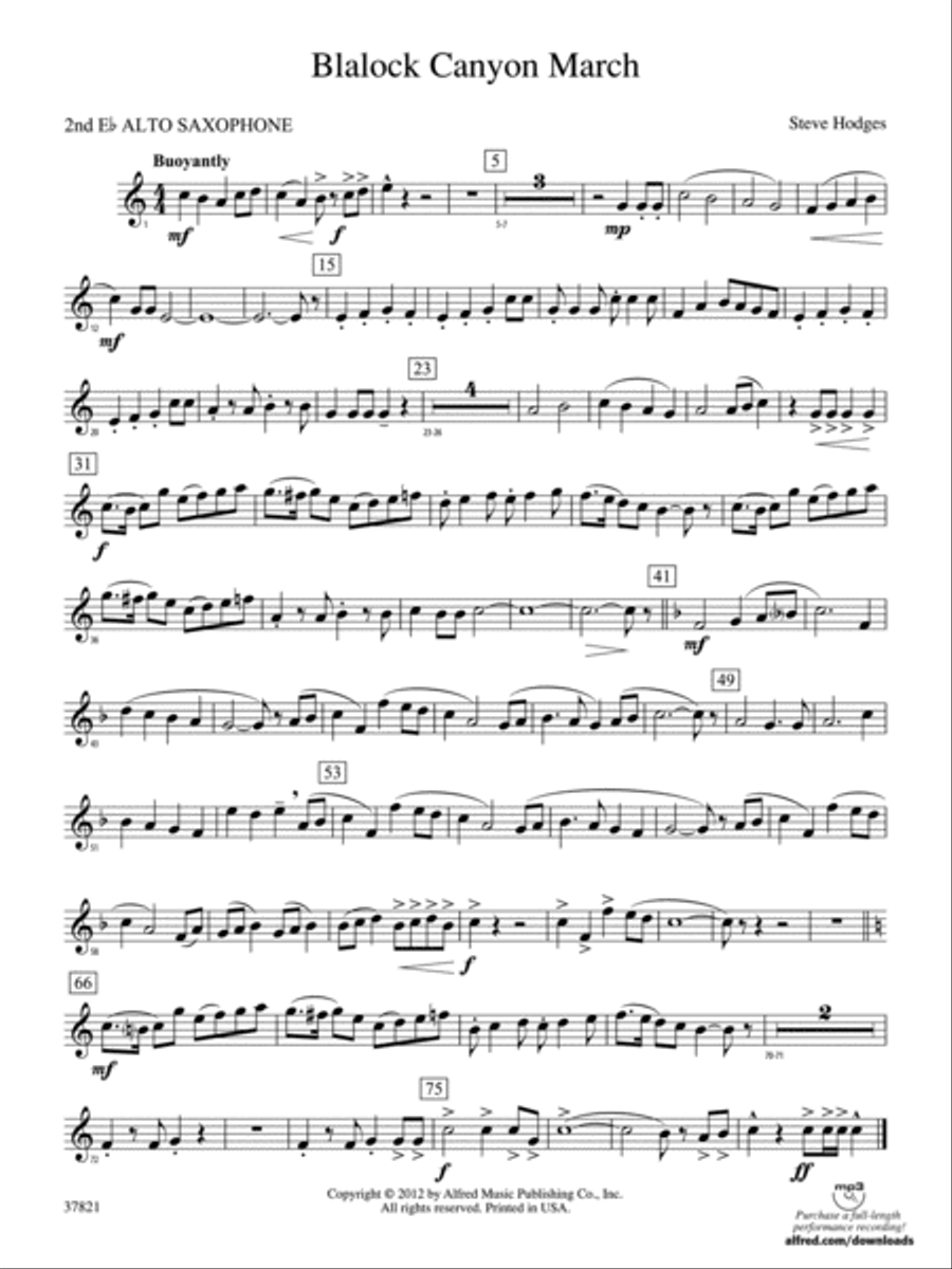 Blalock Canyon March: 2nd E-flat Alto Saxophone Concert Band scores gallery preview page 1