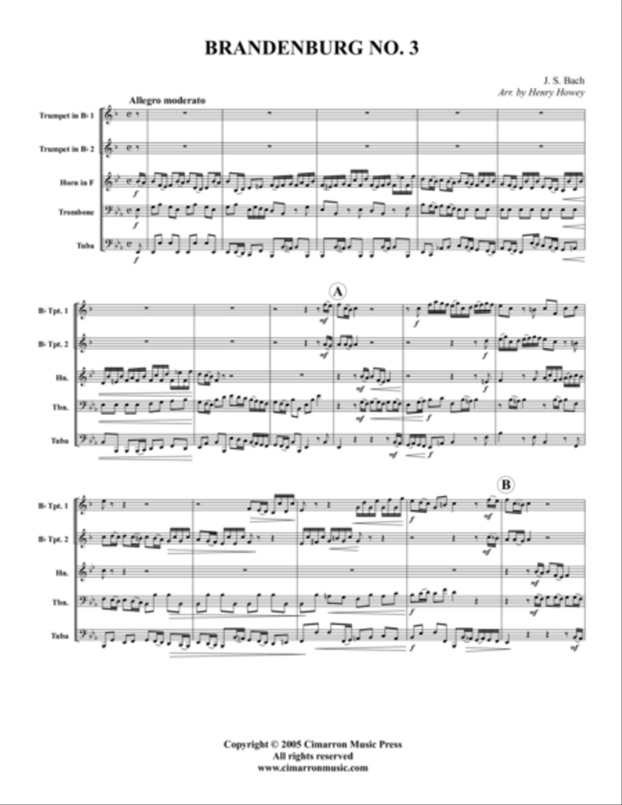 Brandenburg No. 3 Brass Quintet scores gallery preview page 1