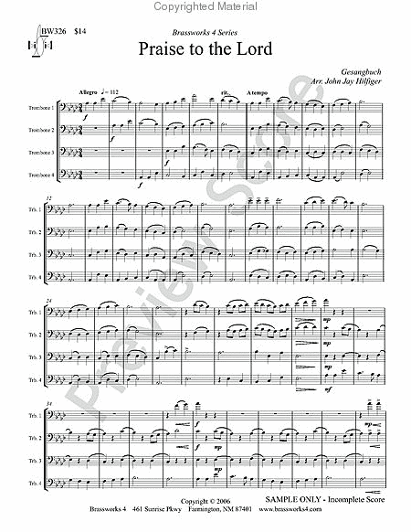 Praise to the Lord (Variations on an Old German Hymn) Trombone - Sheet Music