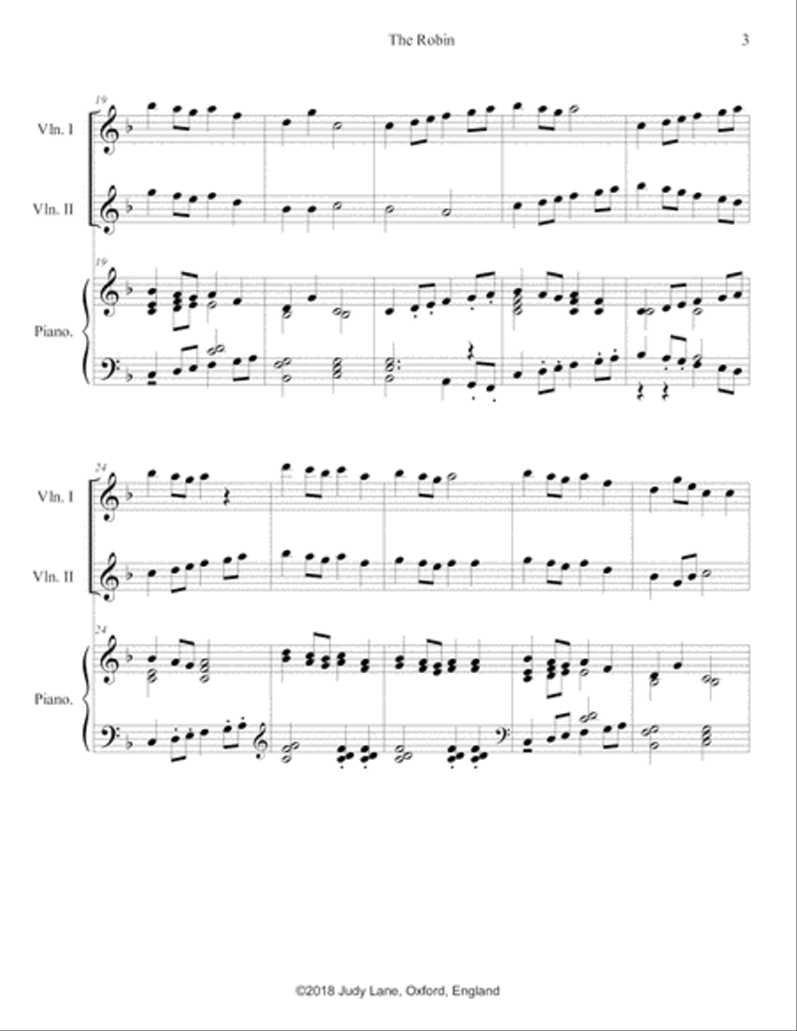 The Robin - [Instrumental version of the song] for piano 2 violins or flutes Woodwind Ensemble scores gallery preview page 4