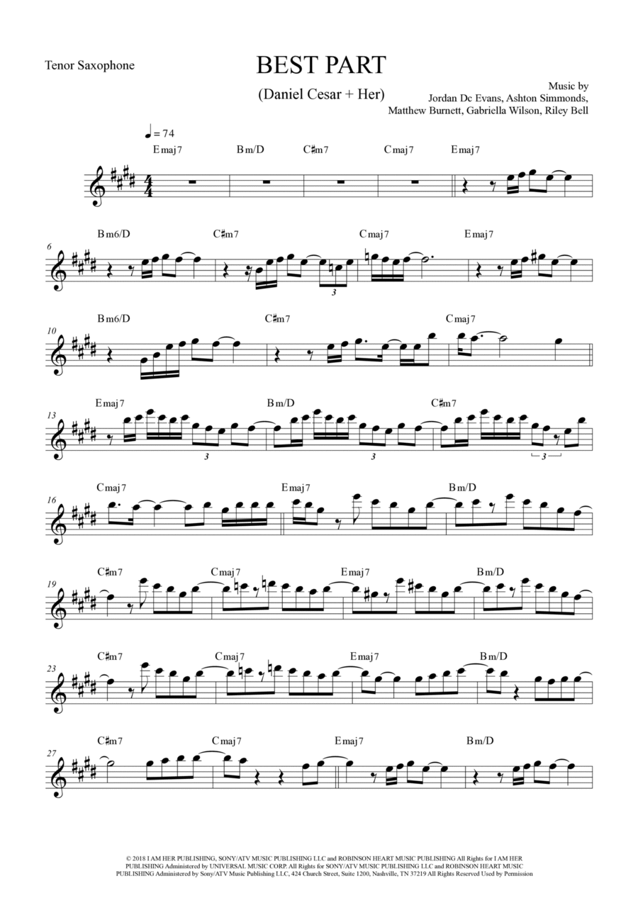 Best Part by H.E.R. Tenor Saxophone Digital Sheet Music Sheet Music Plus