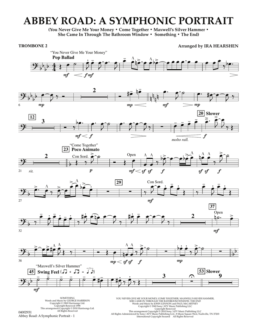 Abbey Road - A Symphonic Portrait - Trombone 2 Concert Band scores gallery preview page 1
