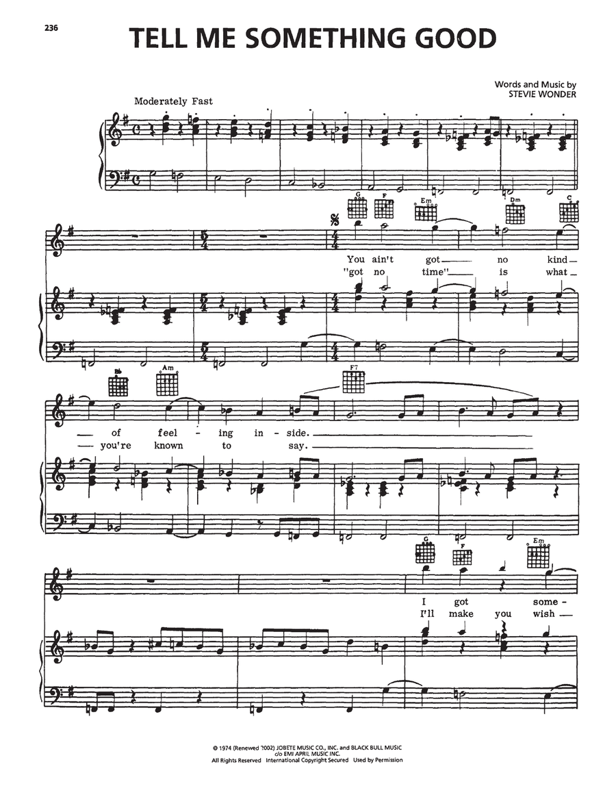Tell Me Something Good Piano, Vocal, Guitar scores gallery preview page 1