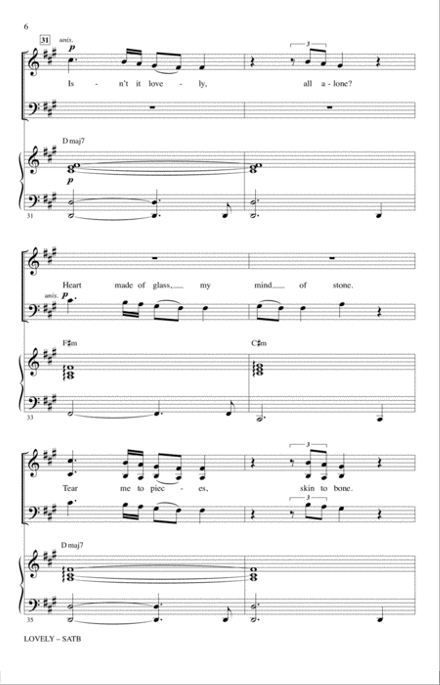 Lovely (from 13 Reasons Why) (arr. Mark Brymer) 4-Part scores gallery preview page 5