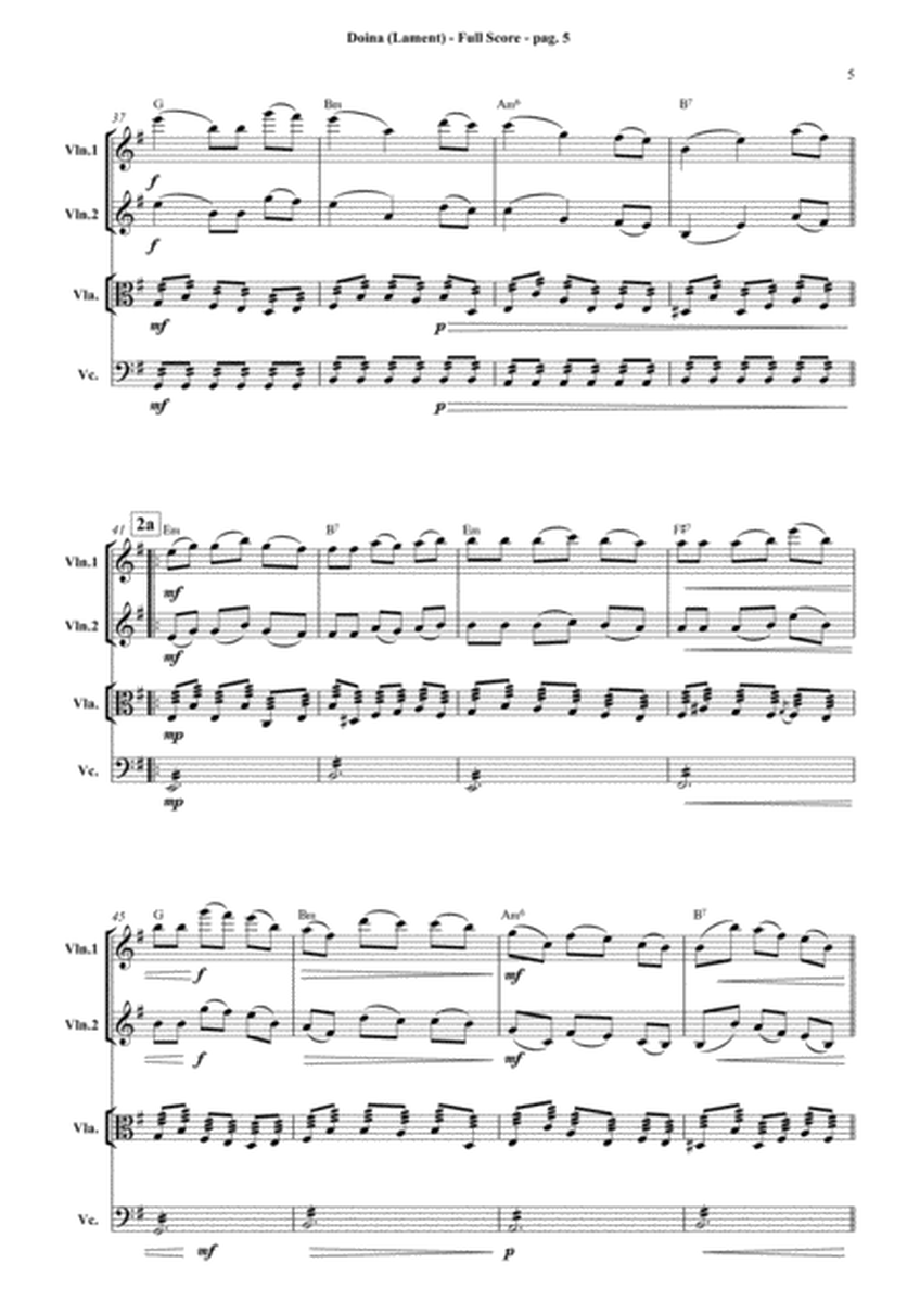 Lament ("Doina") -- vocal miniature arranged for string quartet (StringQuartetVar2a) (full score & p image number null
