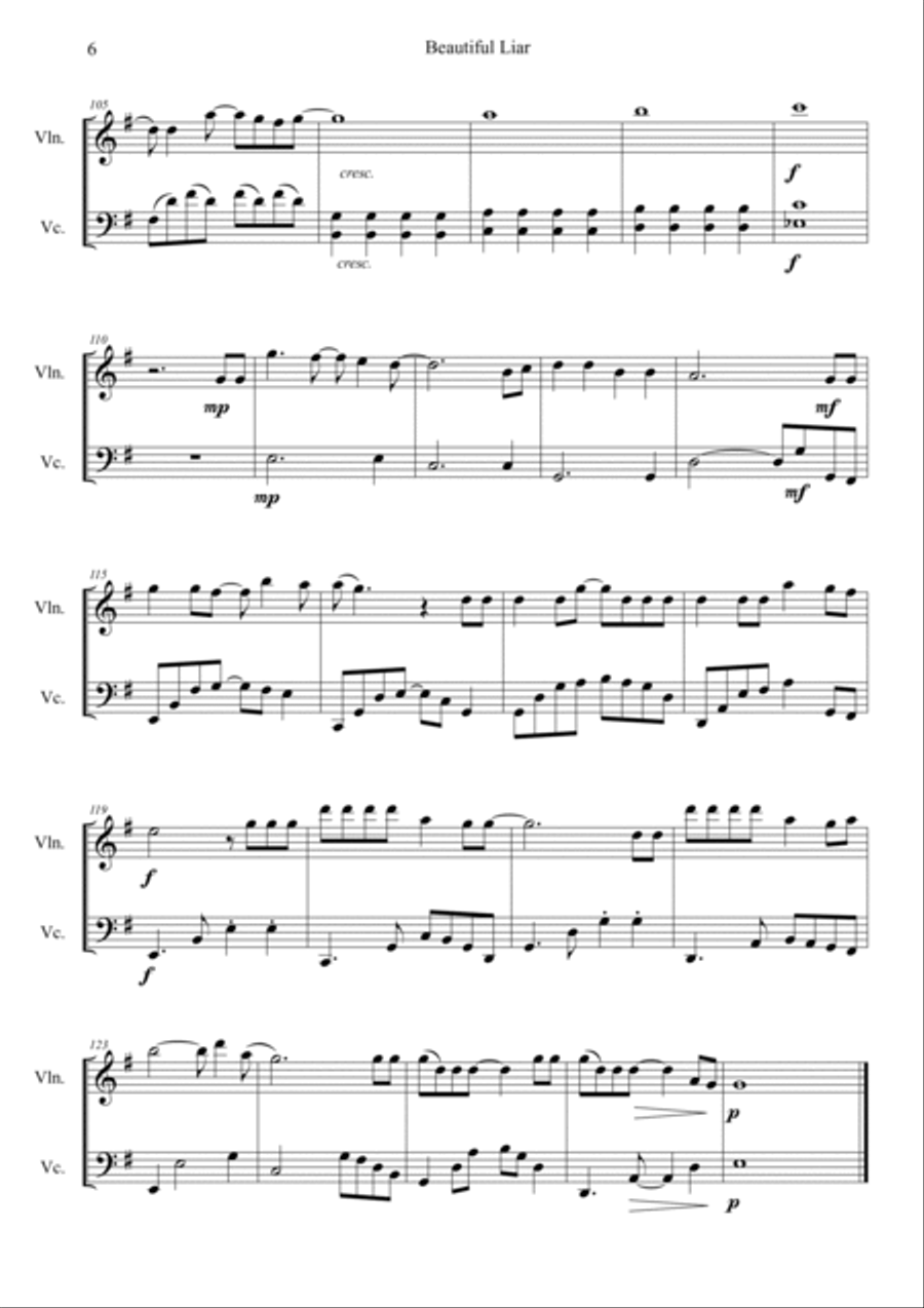 Beautiful Liar String Duet scores gallery preview page 6